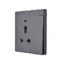 3 Pin 6Amp+16Amp Switched Wall Socket With Indicator And Big Switch - Grey(86 Type Gang Box Compatible)